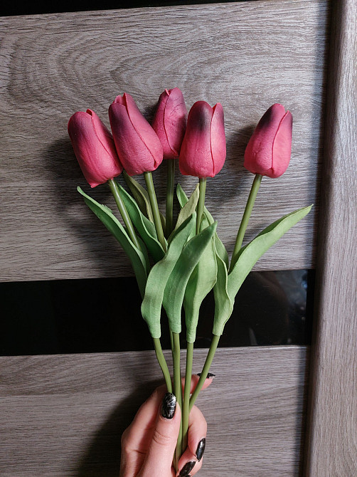 Штучні тюльпани 5 штук 34 см рожево-фіолетовий Київ - фото 4