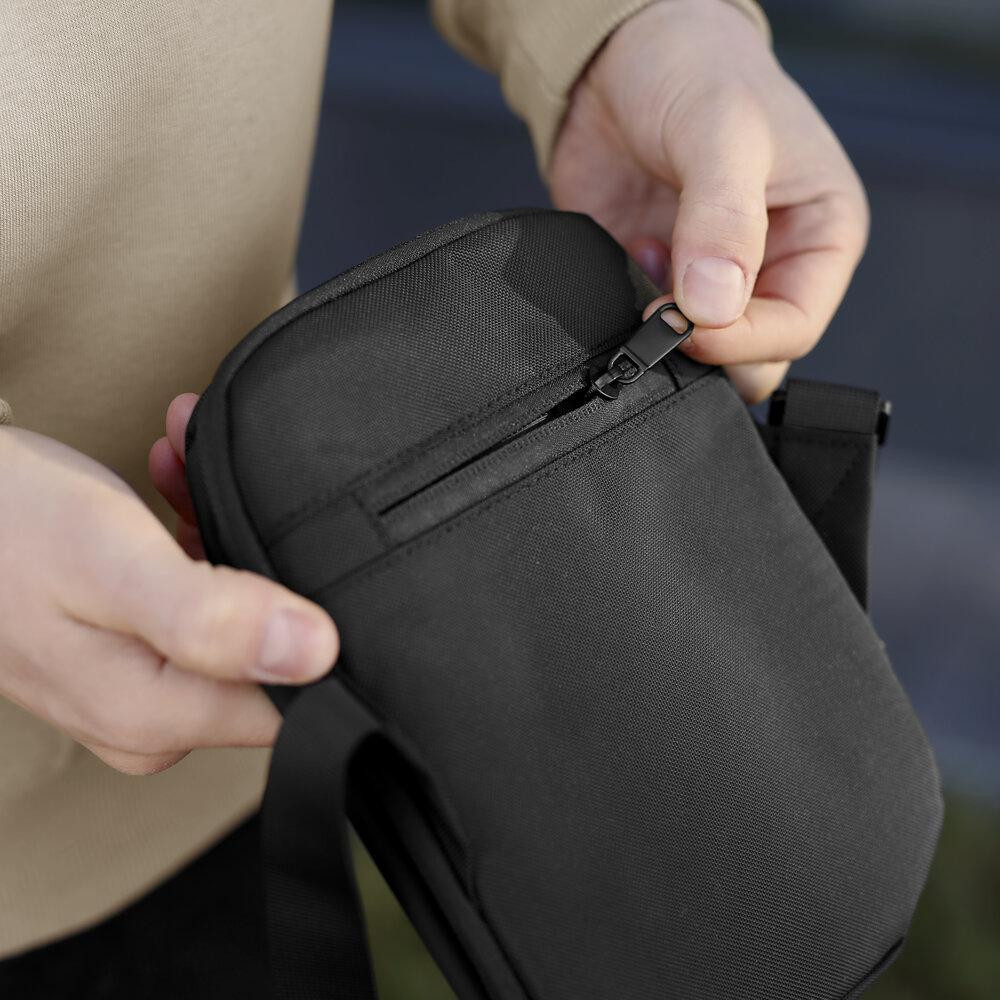 Мужская черная сумка с карманами с застежкой Pobedov Vertical Киев - изображение 6