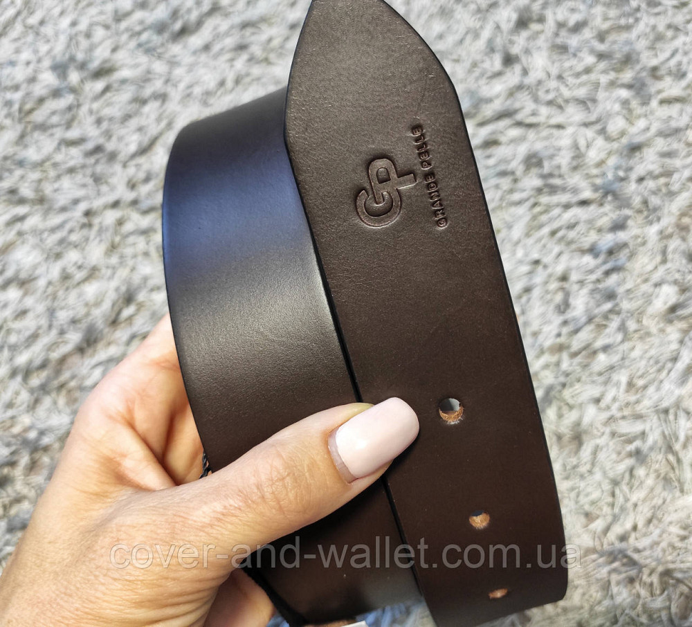 Кожаный мужской ремень коричневого цвета с классической пряжкой Grande Pelle Classico Киев - изображение 6