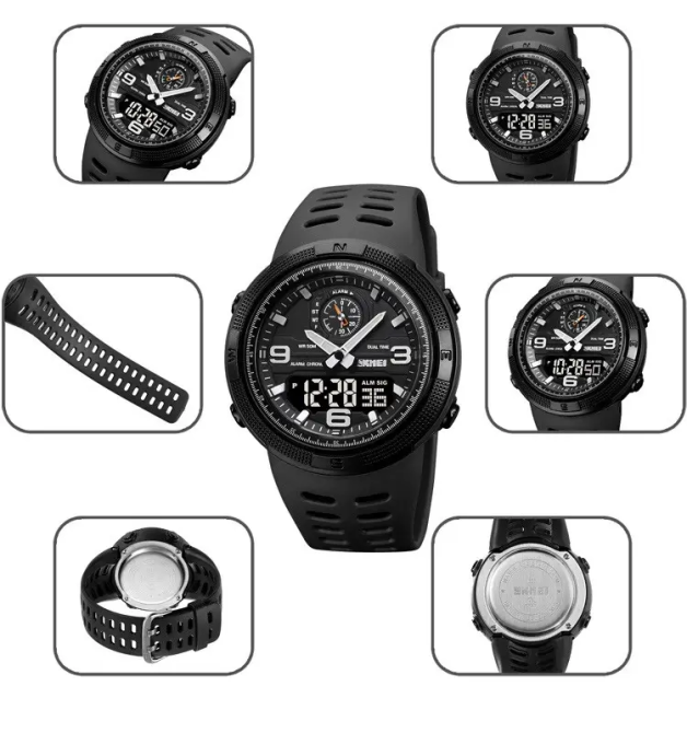 Чоловічий спортивний годинник Skmei 1655 (Чорний з чорним табло) Вінниця - фото 7