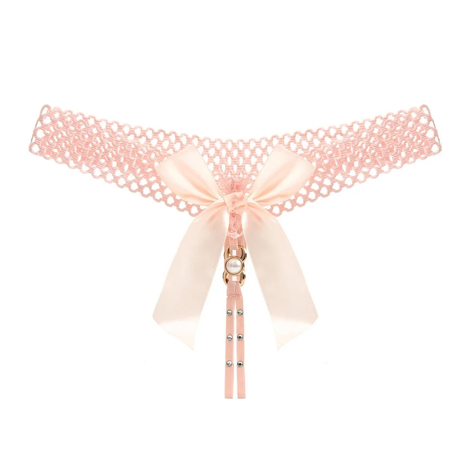 Трусики еротичні з бантом та камінцями one size рожевий Київ - фото 1