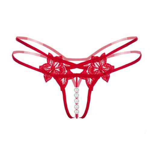 Еротичні трусики червоні жіночі з розрізом та перлинами - розмір універсальний (на резинці) Київ