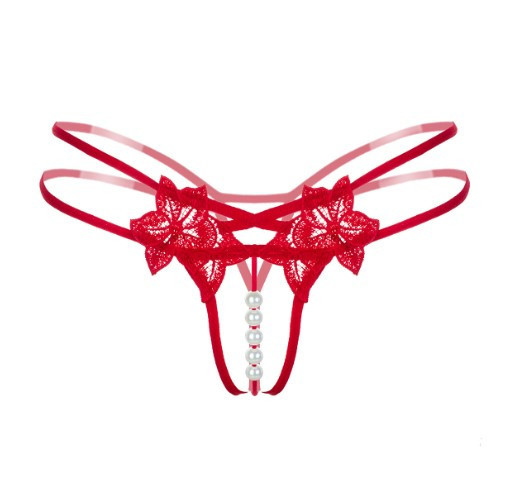Еротичні трусики червоні жіночі з розрізом та перлинами - розмір універсальний (на резинці) Київ - фото 2