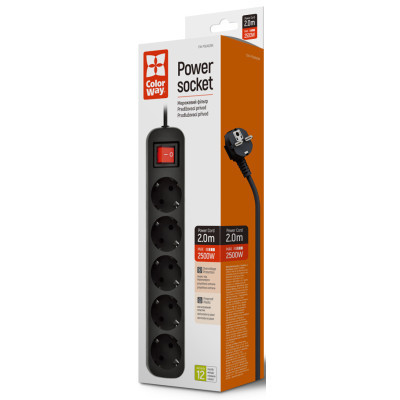 Мережевий фільтр живлення ColorWay CW-PSEA52BK, 5 розеток/ 2M black (CW-PSEA52BK) Вінниця - фото 8