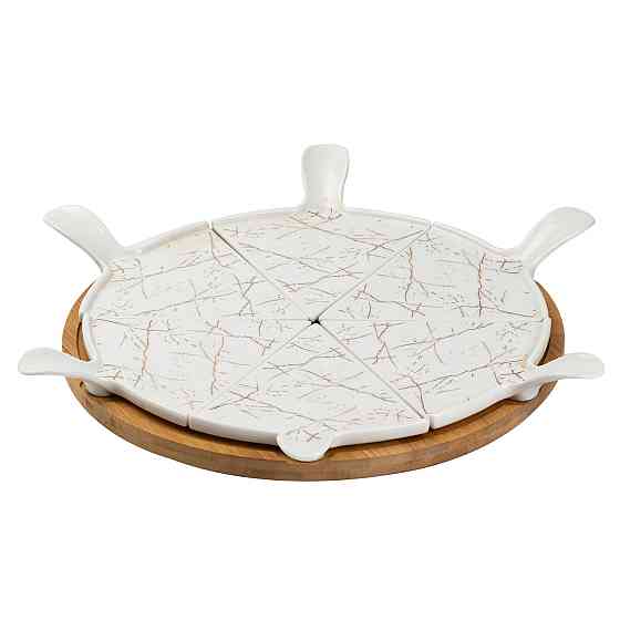 Yiwu Тарілка для піци 28 см порцелянова з бамбуковою підставкою, що обертається, секційна Коломыя