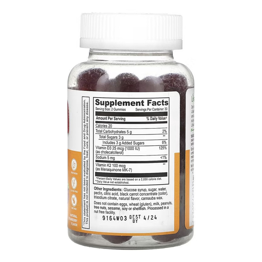 Витамин D3 и K2 Lifeable Vitamin D3 + K2 Adult 60 жев таб клубника Киев - изображение 2