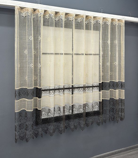 Тюль сетка VR-Textil Juli № 1873т Арка на кухню цвет бежевый с венге 300х150 см (53-0167) Киев - изображение 1