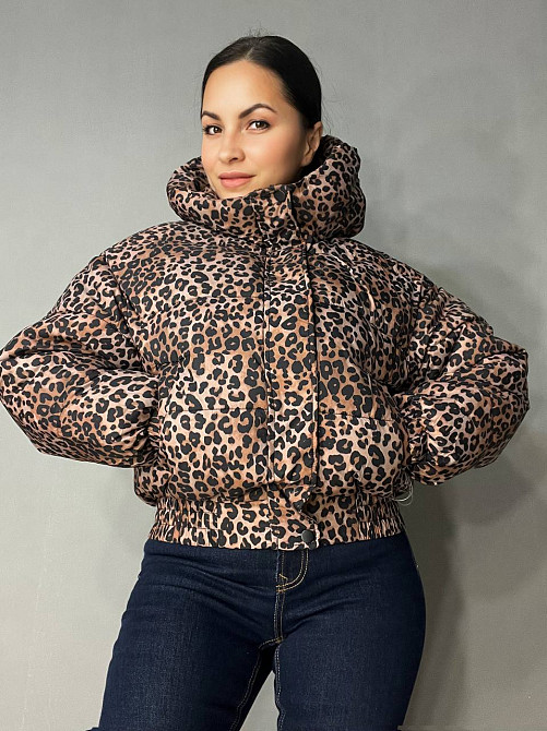 Куртка женская Lady Yep 9006 короткая с капюшоном леопардовый принт на резинке демисезонная коричневая, коричневый, 42 Киев - изображение 4