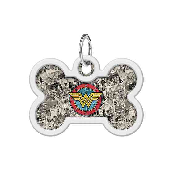 Адресник для собак і котів металевий WAUDOG Smart ID з QR-паспортом, малюнок "Диво-жінка 2", кістка, Д 40 Вінниця