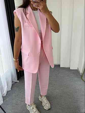 Жіночий базовий брючний костюм-двійка: жилет і штани креп костюмка Рожевий, 50/52 Одеса