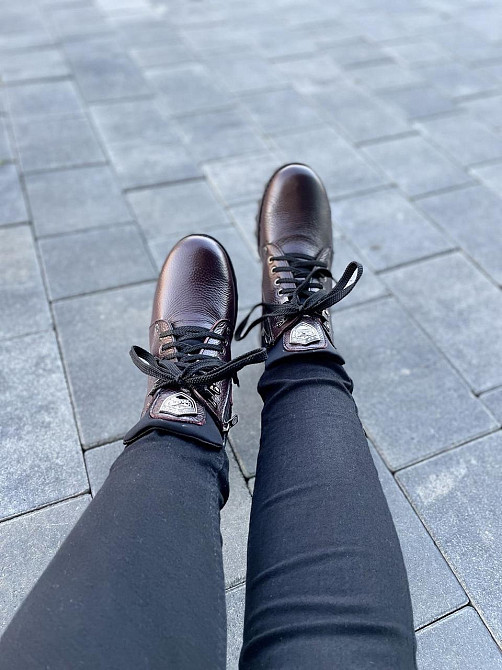 Черевики жіночі Odzi бордові натуральна шкіра з хутром висота 14см каблук 4см розмір 37 (2358) Коломыя - изображение 3