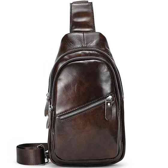 Мужской кожаный слинг на одно плечо сумка-слинг коричневая TIDING BAG 62867 Киев
