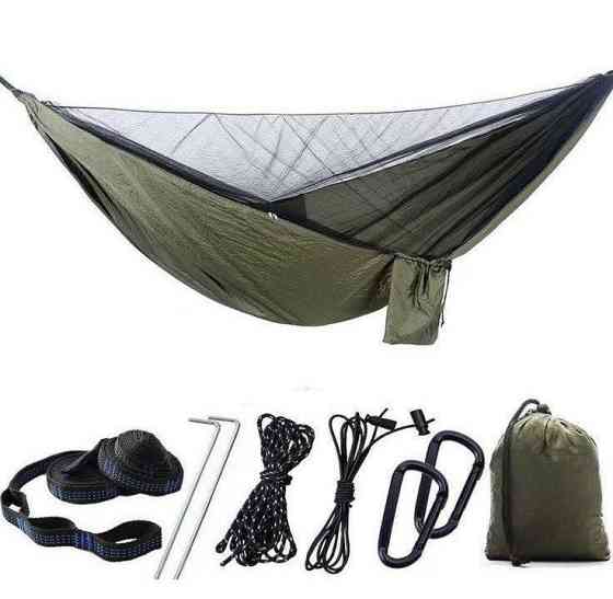 Туристичний підвісний гамак з москітною сіткою та тентом, Хакі (270×150см)  РП7327 Одеса