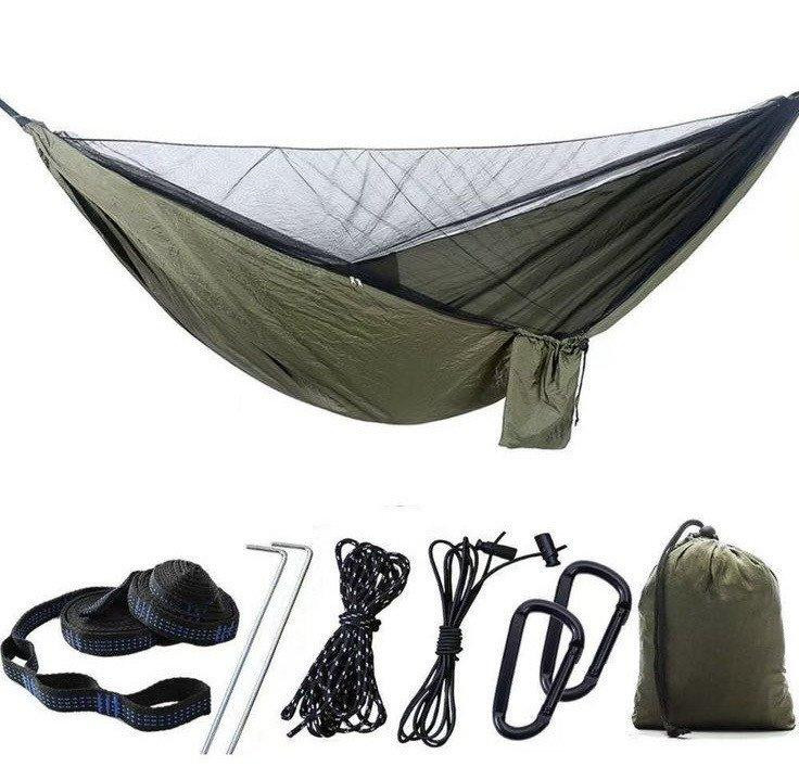 Туристичний підвісний гамак з москітною сіткою та тентом, Хакі (270×150см)  РП7327 Одеса - фото 1