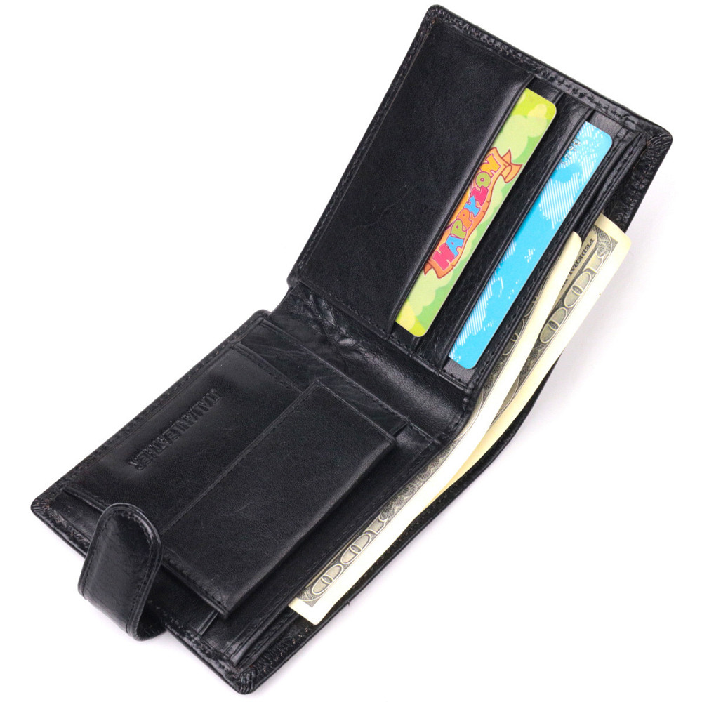 Чоловічий гаманець з натуральної гладкої шкіри у два додавання ST Leather 19409 Чорний Київ - фото 6