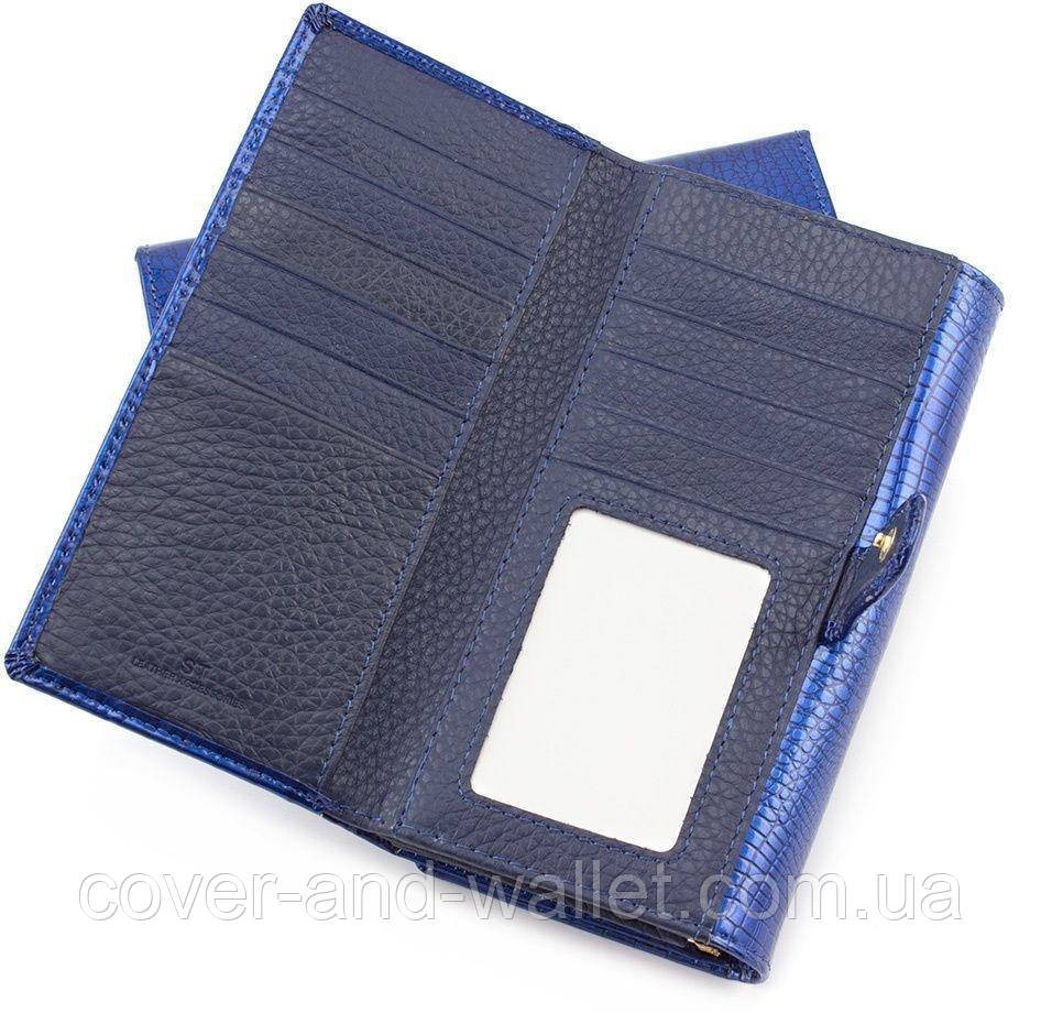 Жіночий лакований гаманець синього кольору з блоком для карток ST S9001A Blue Київ - фото 8