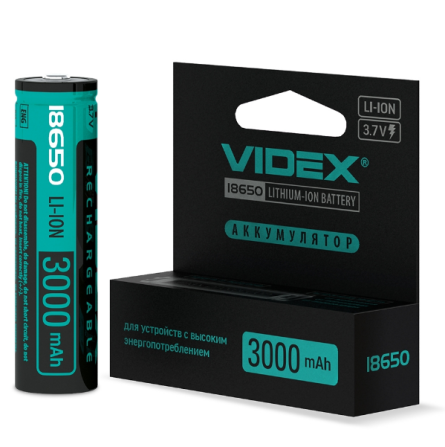 Акумулятор 18650 Li-lon 3000mAh захист (бл-1шт) Videx Житомир - изображение 1