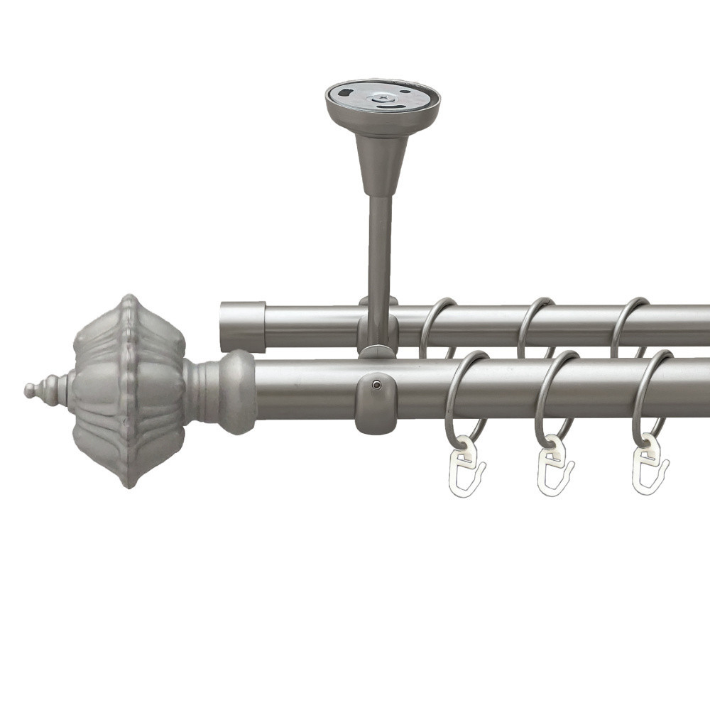 Карниз Orvit Шато металевий дворядний відкритий до стелі гладка труба кільце металеве Сатин 25\19 мм 200 см (00-00023973) Львів - фото 1