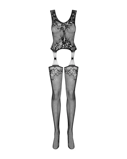 Бодістокінг Obsessive Bodystocking F221 S/M/L, силуетний малюнок з квітковими мотивами, імітація пан Львів - фото 5