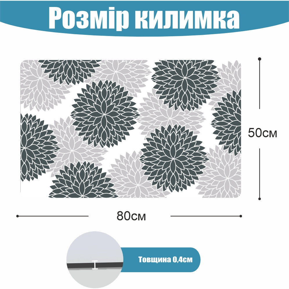 Суперпоглинаючий Антиковзкий Килимок Aquarius для ванної та кухні 50 х 80 см Сірі Квіти Буча - фото 2