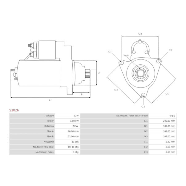 Стартер автомобиль Фольцваген T4 1.9-2.5D (1990-) (12В, 1.8кВт, 11 зуб) Мукачево - изображение 5