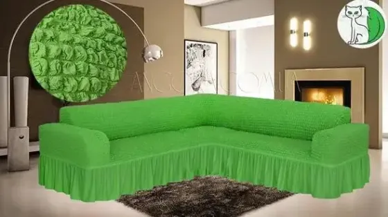 Зеленый Турецкая накидка на угловой диван с оборкой, натяжной чехол на диван Коломыя