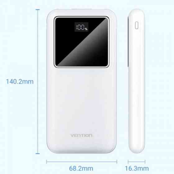 УМБ Vention 10000mAh 22.5W 3A PD,QC3.0, Micro-USB,USB-C,2xUSB-A, LED Display,White Киев