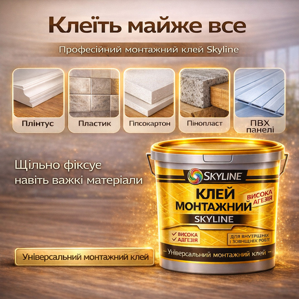 Клей монтажний акриловий 0.5 кг Skyline універсальний вологостійкий білий для декору, плінтусів та ПВХ Харків - фото 7