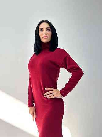 Тепле ангорове плаття міді з високим коміром "Amina" оптом | Батал Київ