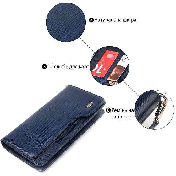 Добротне портмоне клатч із натуральної фактурної шкіри CANPELLINI 21542 Синє Київ