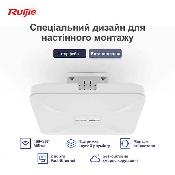 Точка доступу Ruijie Reyee RG-RAP2200(F) (AC1300, 2xFE, MU-MIMO, PoE, Ruijie Cloud) PoE Харьков