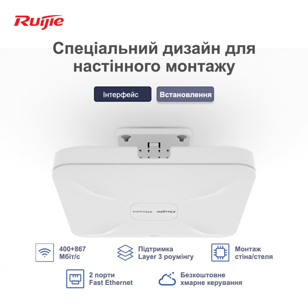 Точка доступу Ruijie Reyee RG-RAP2200(F) (AC1300, 2xFE, MU-MIMO, PoE, Ruijie Cloud) PoE Харьков - изображение 4
