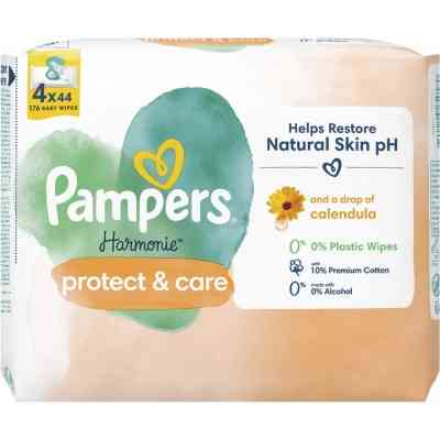 Дитячі вологі серветки Pampers Harmonie Protect&amp;Care з календулою 4 пачки х 44 шт (8700216250580) Вінниця