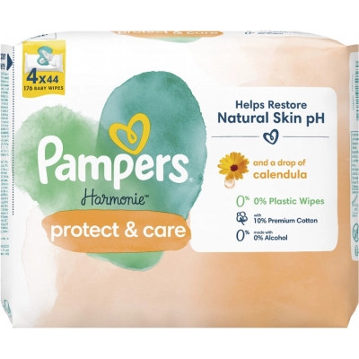 Детские влажные салфетки Pampers Harmonie Protect&Care с календулой 4 пачки х 44 шт (8700216250580) Винница - изображение 2