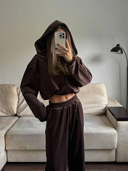 Женский стильный повседневный велюровый костюм велюр плюш Шоколад Одесса - изображение 2