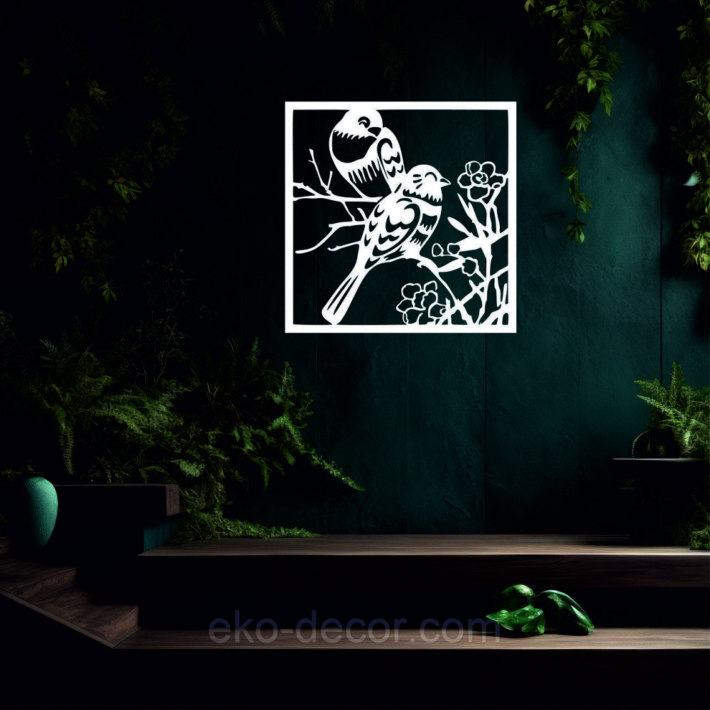 Декоративне настінне Панно «Пташки у квітах», Декор на стіну 50*50 см, Білий Київ - фото 3