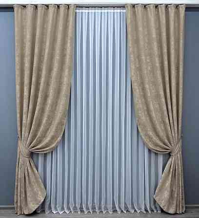 Комплект готовых штор VR-Textil Жаккард Sultan YL № 1548ш Бежевый 100х275 см 2 шт (31-755) Киев