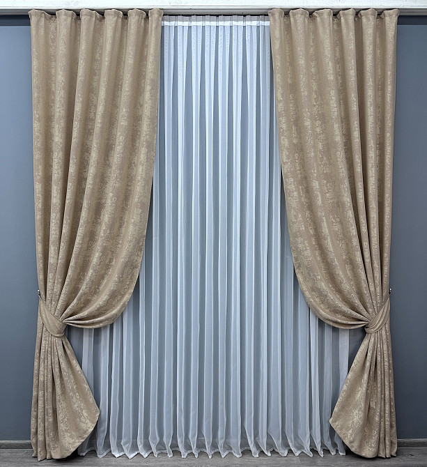 Комплект готовых штор VR-Textil Жаккард Sultan YL № 1548ш Бежевый 100х275 см 2 шт (31-755) Киев - изображение 2