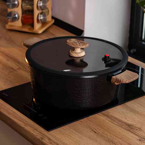 Алюминиевая кастрюля с керамическим антипригарным покрытием 7.7 л Ø 30 см черная MGC HP-4-455B Киев