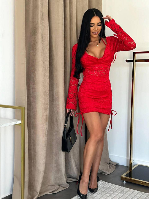 Жіноча стильна святкова мереживна мініплаття із зав'язками, мереживо + підкладка трикотаж масло Червоний, 46/48 Одеса - фото 4