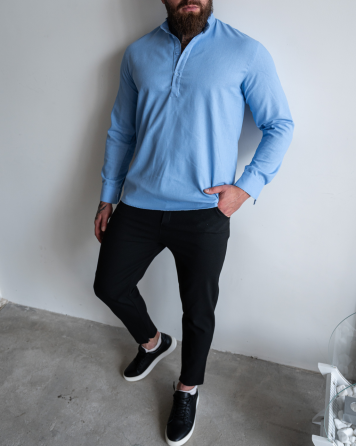 Сорочка чоловіча льон довгий рукав Блакитний L Харків