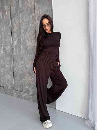 Женский стильный базовый костюм из мягкой эластичной ткани. Шоколад, 46/48 Одесса