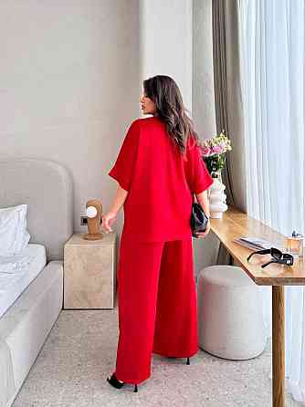 Жіночий легкий оверсайз костюм двійка: футболка і штани жатий шовк Одеса