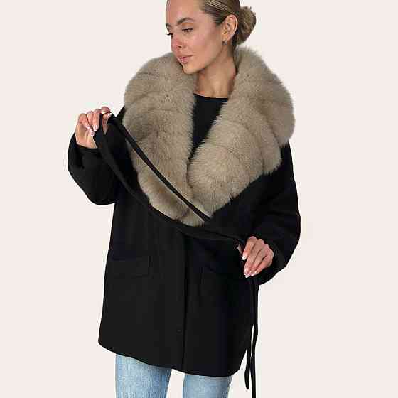 Женское пальто с меховым воротником Черный, 50 Харьков