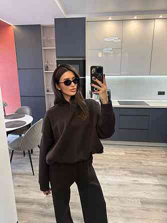 Базовий жіночий костюм з об’ємним худі Коричневий 42/46 Харків