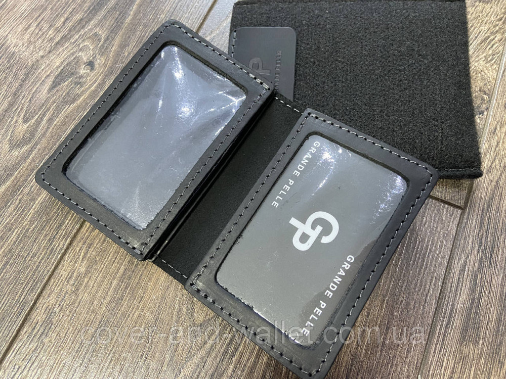 Чорна обкладинка з натуральної шкіри для ID-паспорту й автодокументів Grande Pelle Київ - фото 3