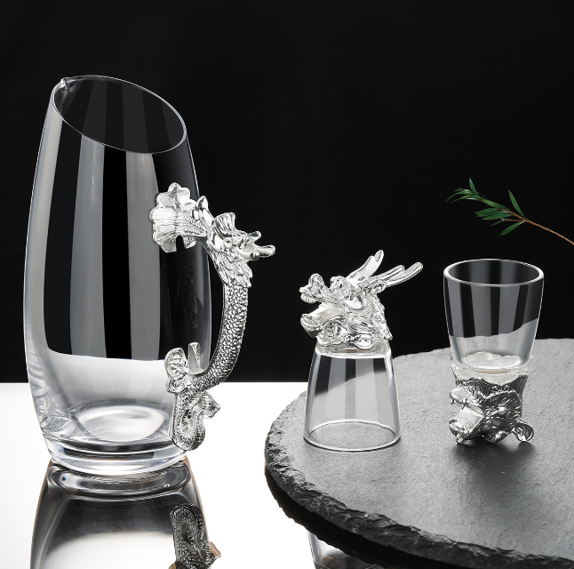 Набор рюмок Китайский гороскоп 30 мл х 12 шт Графин 300 мл в Кейсе Круглый бамбуковый Разнос Серебро Кременчуг - изображение 3