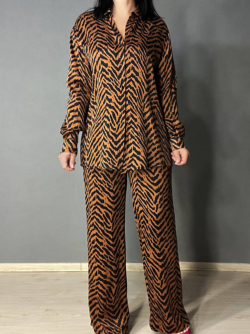 Костюм женский Mix Ray 4375 с брюками палаццо и рубашкой тигровий принт коричневый, коричневый, S Киев - изображение 17
