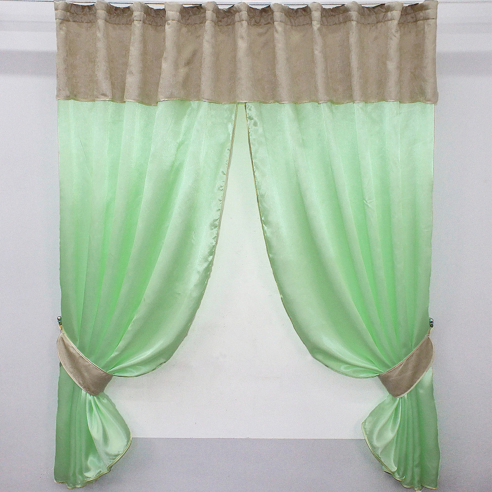 Кухонні штори VR-Textil № 073к з ламбрекеном і підхватами салатовий з кремовим 270х170 см ( 52-0270) Київ - фото 1