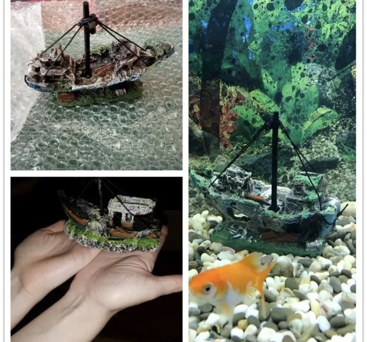 Декор для акваріума "Затонувший кораблик" - розмір 15*13*6 см, смола, акваріумний декор Київ - фото 8